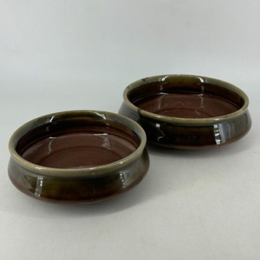 Ceramic Handi Serving Bowls - Dual-Tone Earthy Brown & Olive Green
