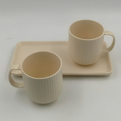 Mugs with Tray - 2 Mugs with Tray, Off-White / Cream