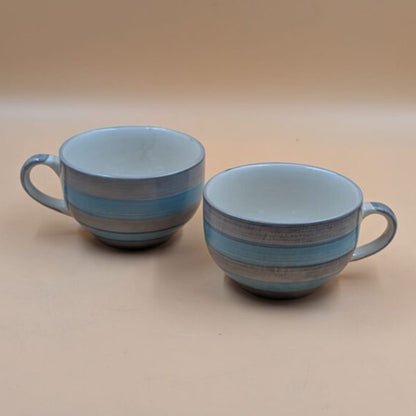 Soup Cups (Set of 2) - Dual Blue Brushstroke Bands