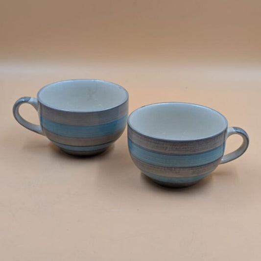 Soup Cups (Set of 2) - Dual Blue Brushstroke Bands