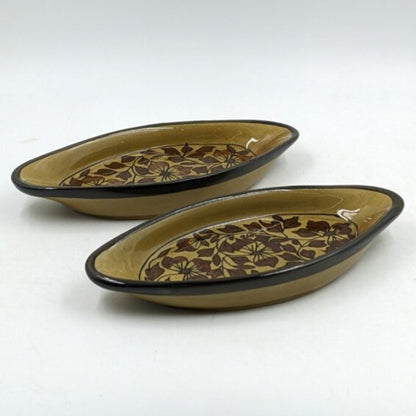Platter Set of 2 - Boat Shaped Brown Floral Pattern