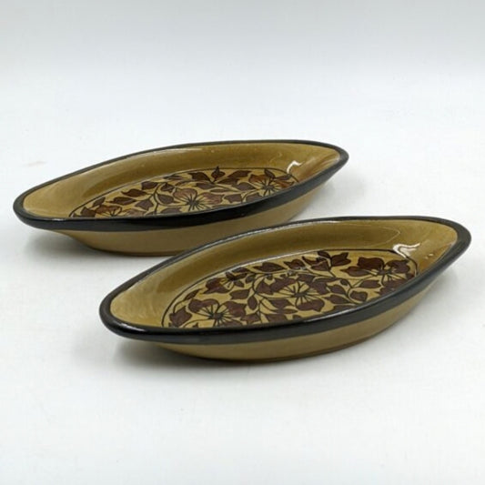 Platter Set of 2 - Boat Shaped Brown Floral Pattern
