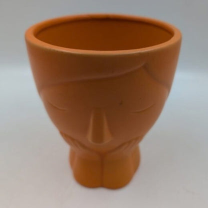 Ceramic Face Planter - Terracotta Orange Head Pot & Desk Decor