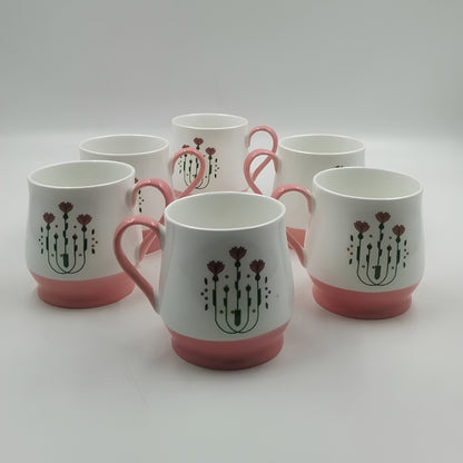 Cups Set - Set of 6, Floral Pink