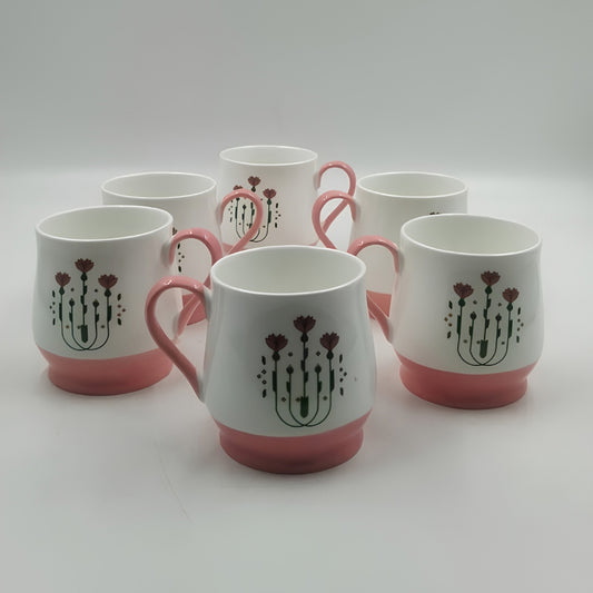 Cups Set - Set of 6, Floral Pink