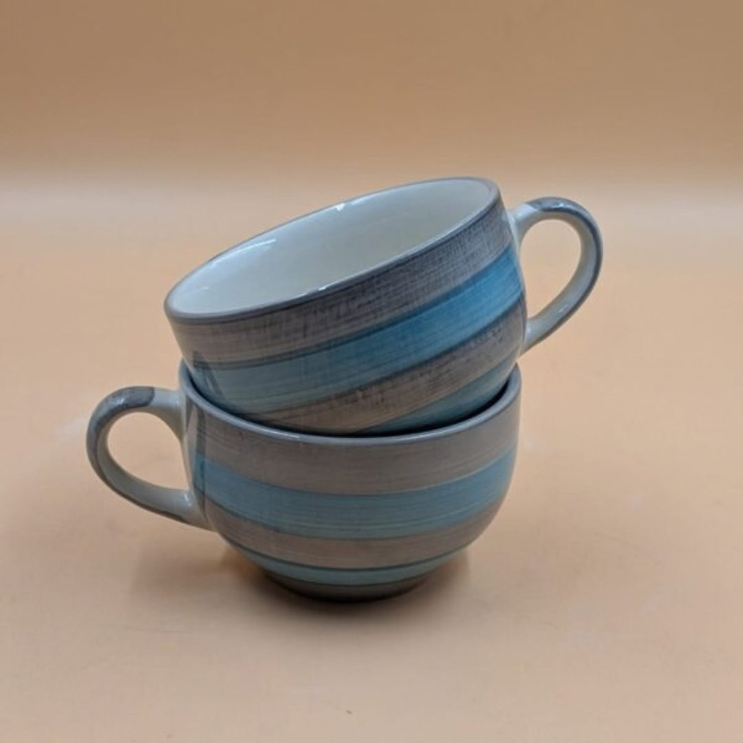 Soup Cups (Set of 2) - Dual Blue Brushstroke Bands
