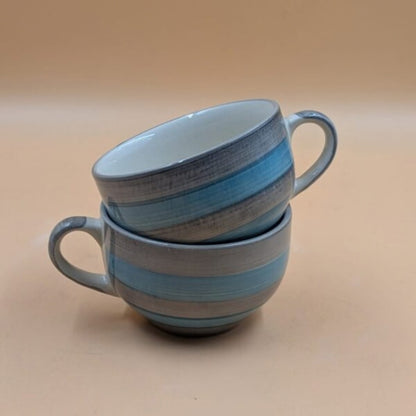 Soup Cups (Set of 2) - Dual Blue Brushstroke Bands