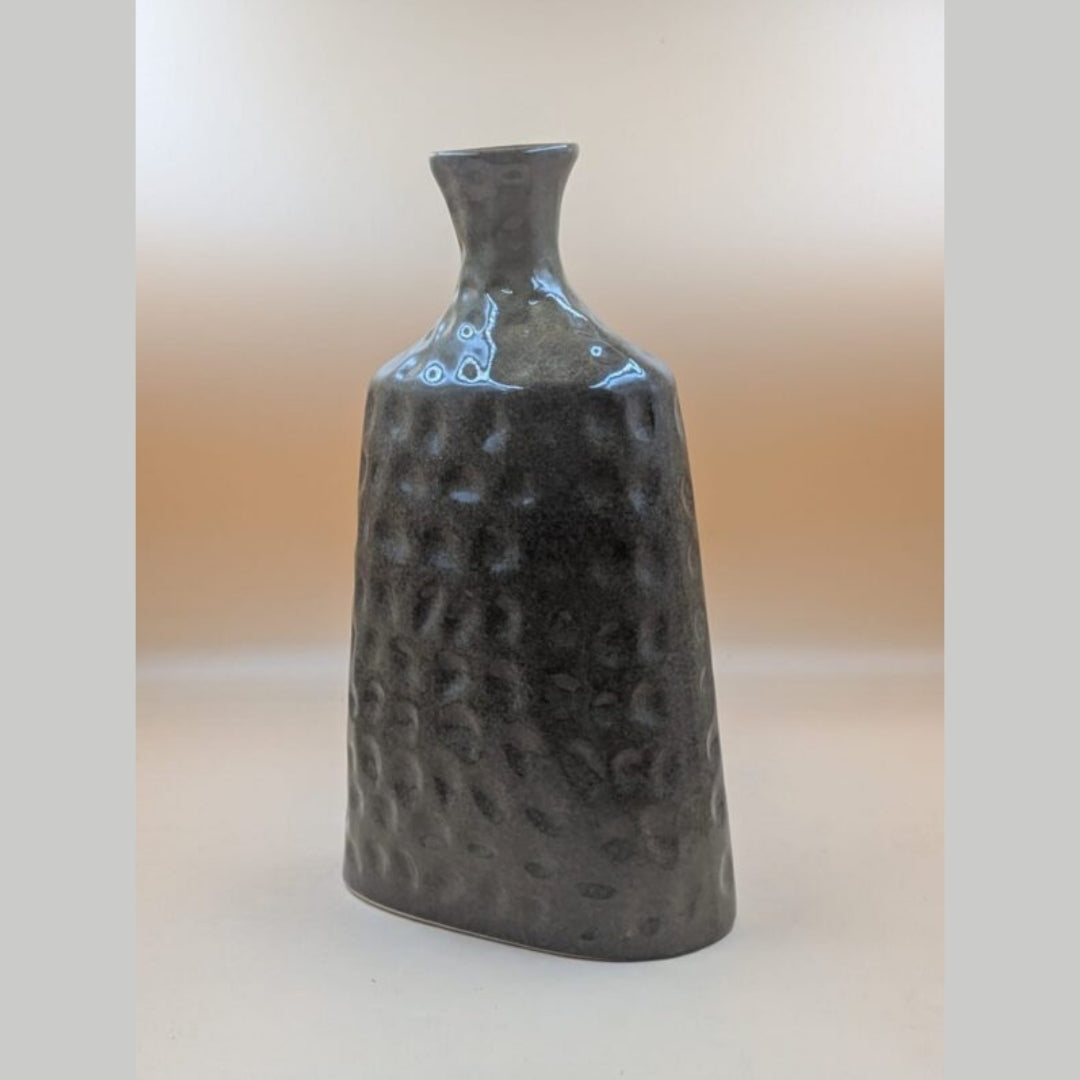 Flower Vase (31 cm) - Tall Hammered Textured Charcoal Grey Vase