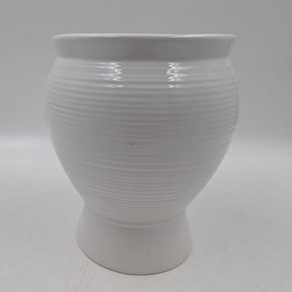 Planter - Pure White Ribbed Urn Pot, Pedestal Base