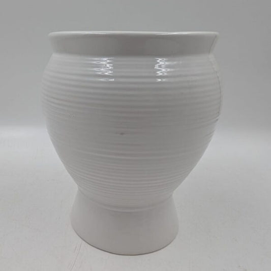Planter - Pure White Ribbed Urn Pot, Pedestal Base