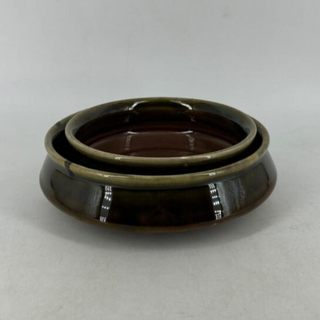 Ceramic Handi Serving Bowls - Dual-Tone Earthy Brown & Olive Green
