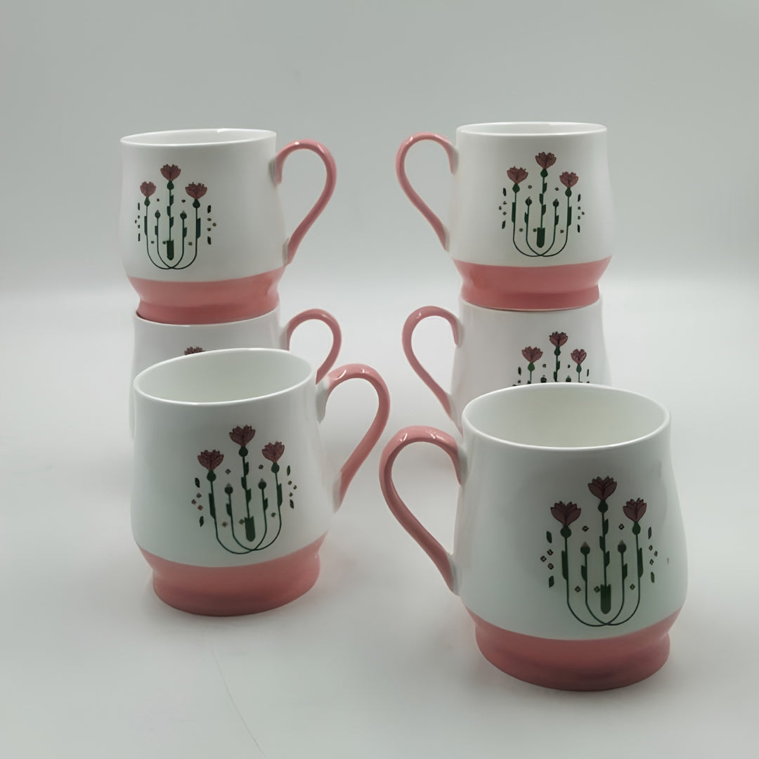 Cups Set - Set of 6, Floral Pink