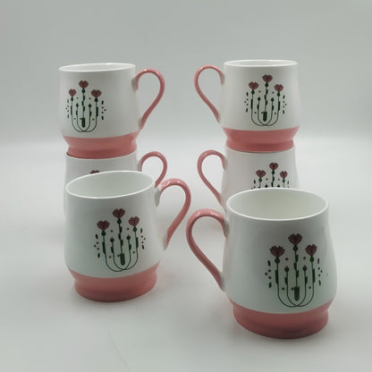 Cups Set - Set of 6, Floral Pink