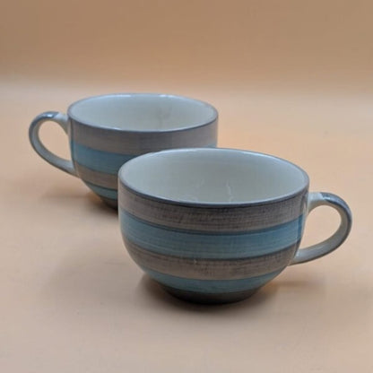 Soup Cups (Set of 2) - Dual Blue Brushstroke Bands