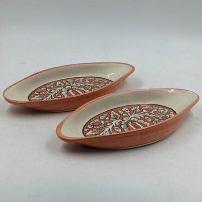 Platter Set of 2 - Boat Shaped Floral Pattern