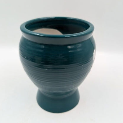 Planter - Deep Teal Green Ribbed Urn Pot, Pedestal Base