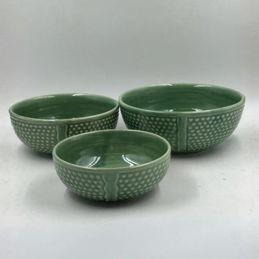 Serving Containers Set - Light Sage Green Dot Texture