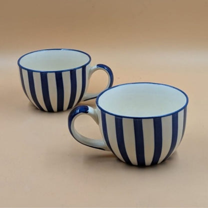 Soup Cups - Blue & White Vertical Striped