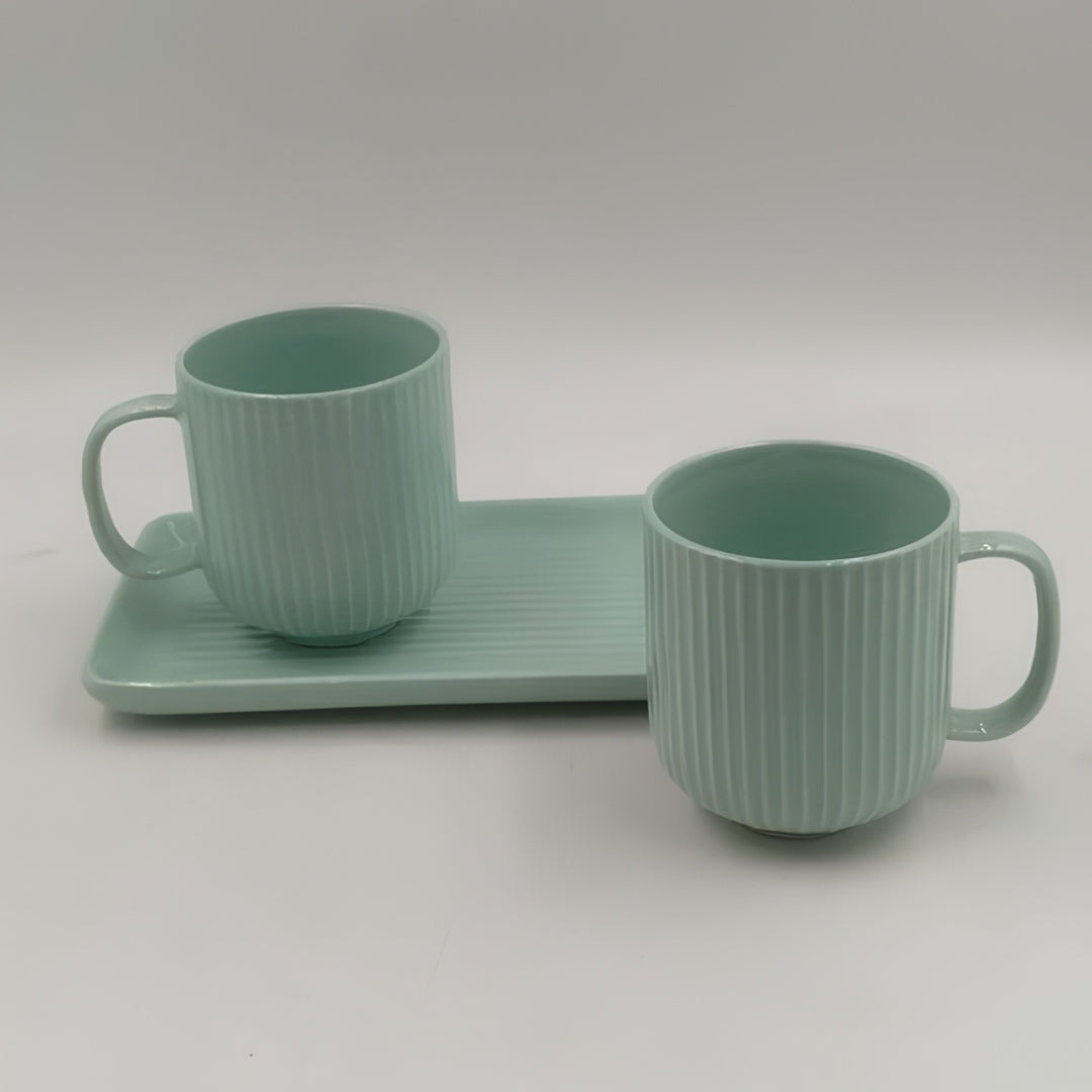 Mugs with Tray - 2 Mugs with Tray, Light Mint Green