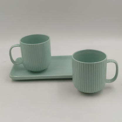 Mugs with Tray - 2 Mugs with Tray, Light Mint Green