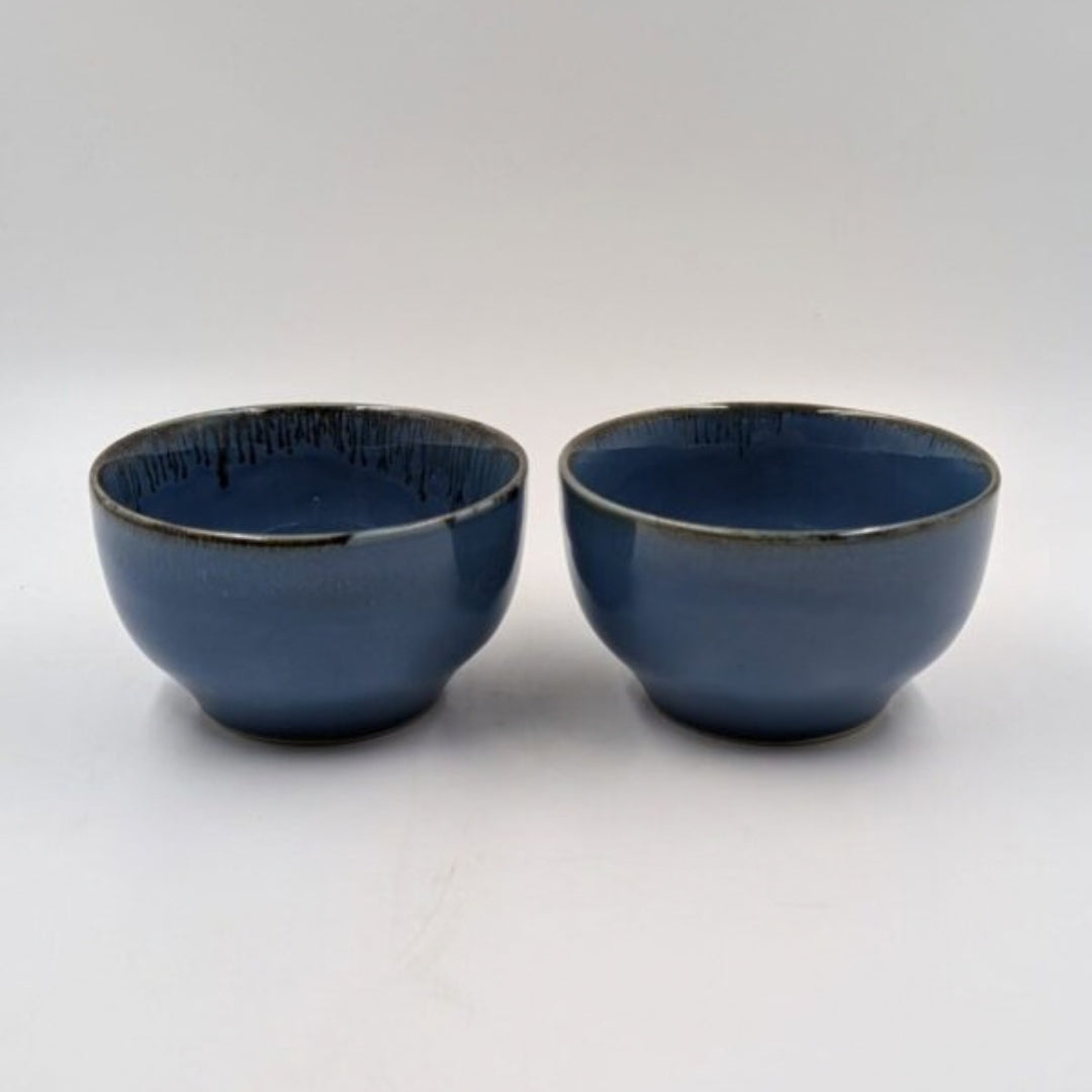 Ceramic Soup Bowls - Matte Ink Blue with Rustic Rim