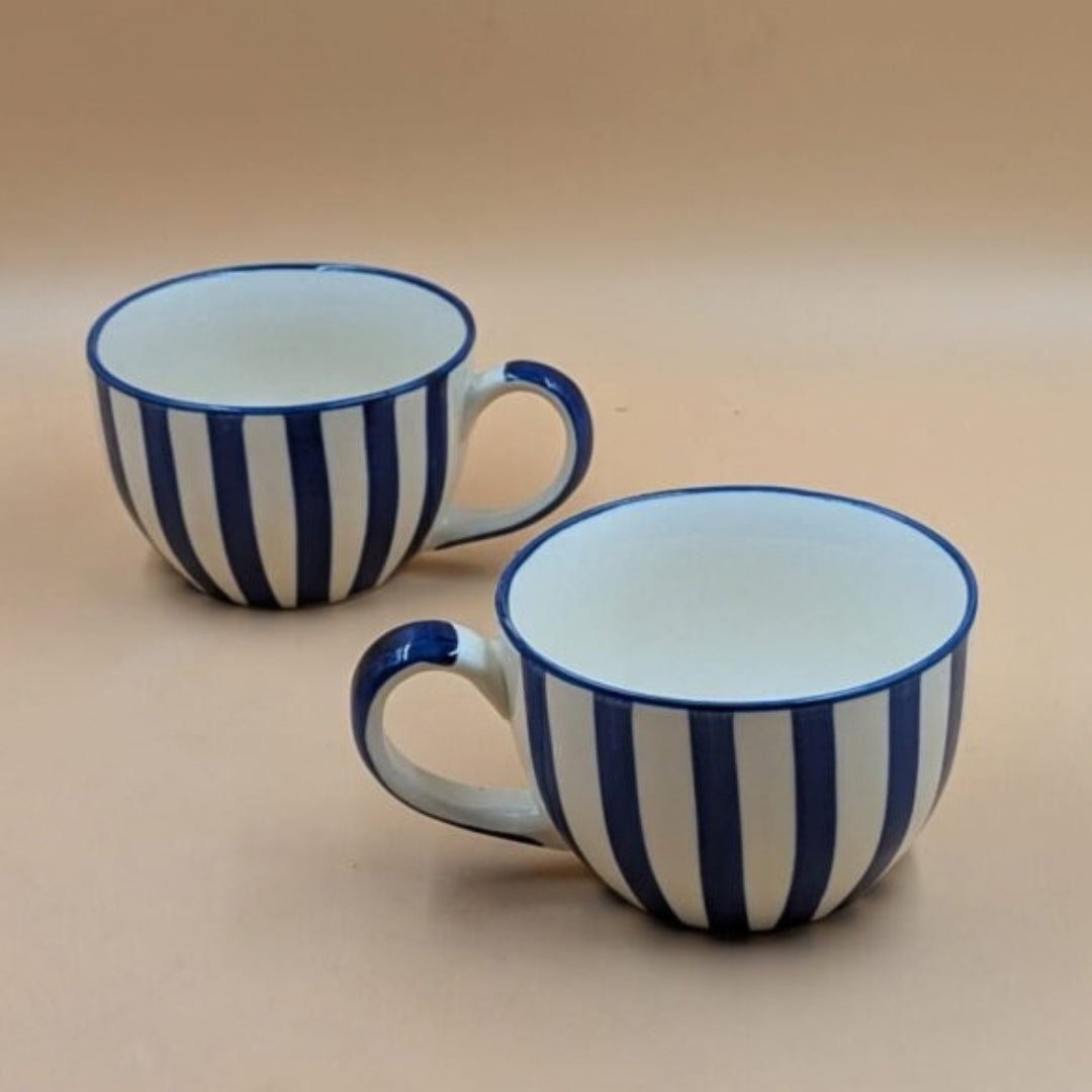 Soup Cups - Blue & White Vertical Striped