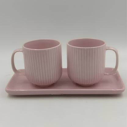 Mugs with Tray - 2 Mugs with Tray, Soft Pink