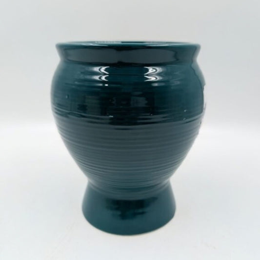 Planter - Deep Teal Green Ribbed Urn Pot, Pedestal Base