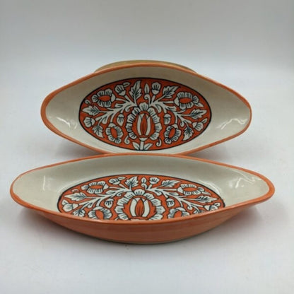 Platter Set of 2 - Boat Shaped Floral Pattern