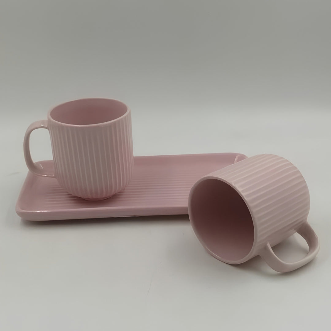 Mugs with Tray - 2 Mugs with Tray, Soft Pink