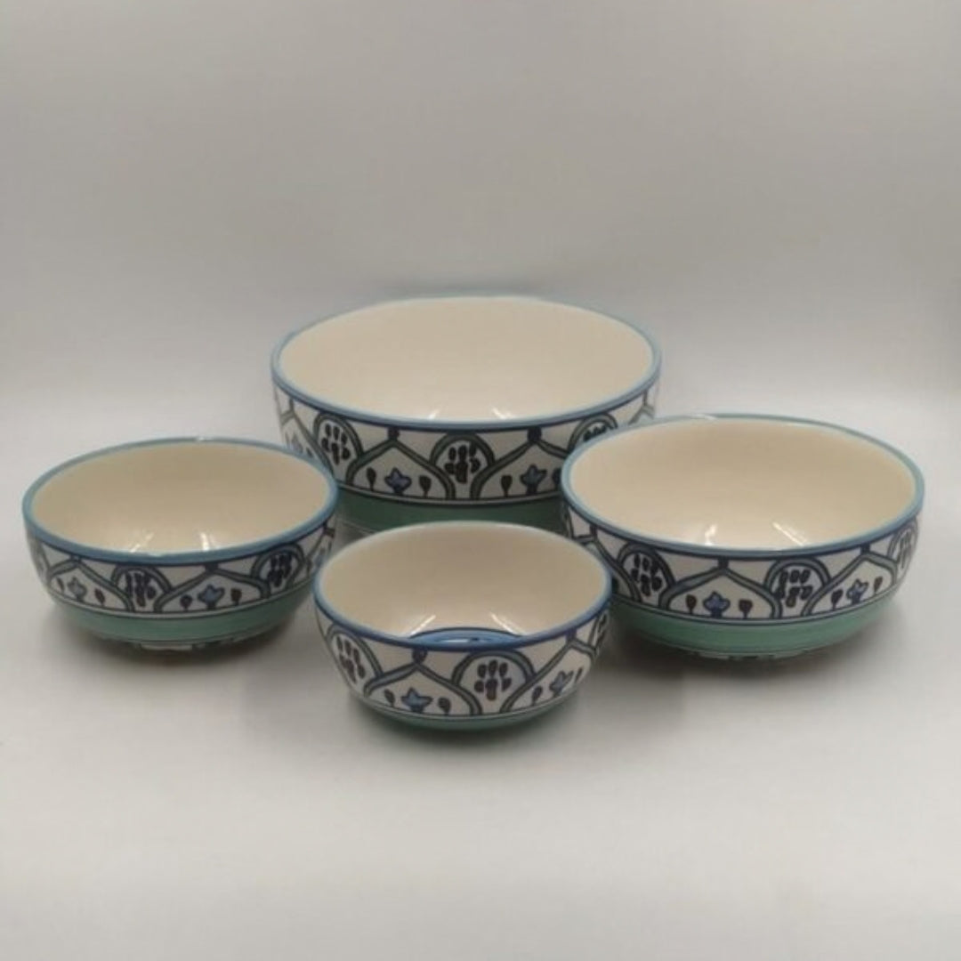 Serving Containers Set - Handpainted Blue & Teal Floral Motif