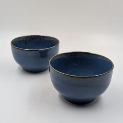 Ceramic Soup Bowls - Matte Ink Blue with Rustic Rim