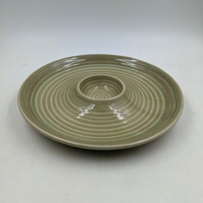 Platter - Chip & Dip Round Olive Green Spiral Pattern