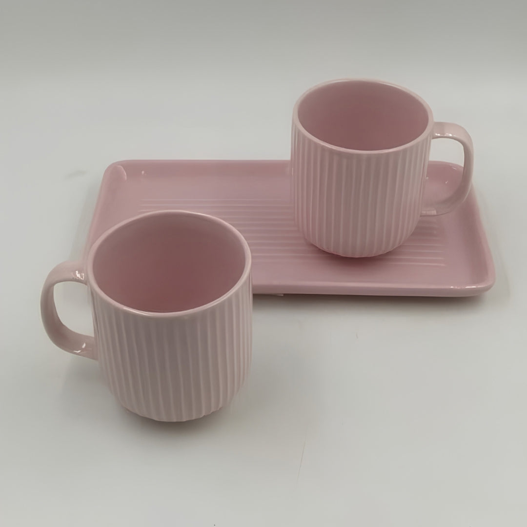 Mugs with Tray - 2 Mugs with Tray, Soft Pink