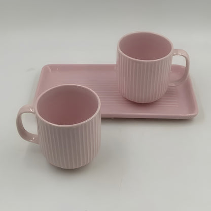 Mugs with Tray - 2 Mugs with Tray, Soft Pink