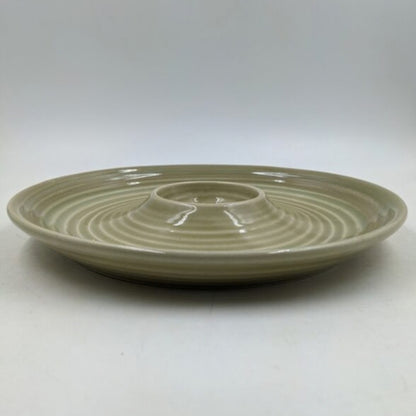 Platter - Chip & Dip Round Olive Green Spiral Pattern
