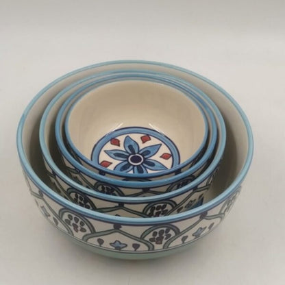 Serving Containers Set - Handpainted Blue & Teal Floral Motif