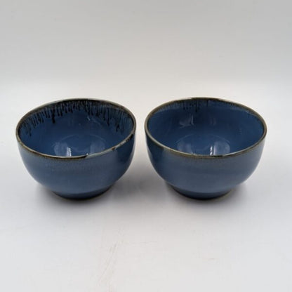 Ceramic Soup Bowls - Matte Ink Blue with Rustic Rim