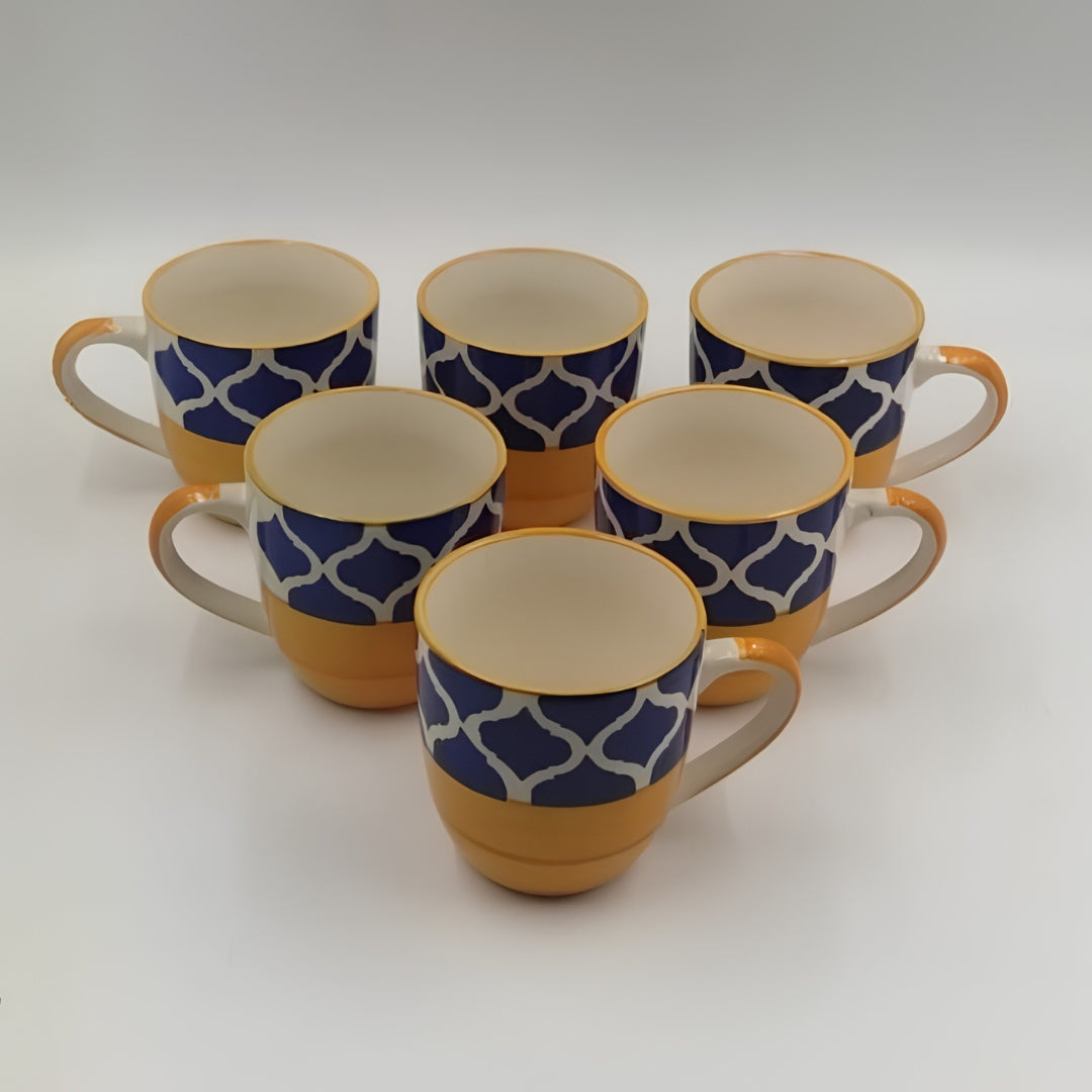 Tea Cups – Set of 6Yellow Blue Moroccan Pattern
