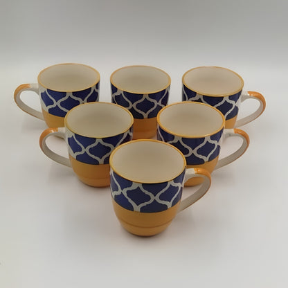 Tea Cups – Set of 6Yellow Blue Moroccan Pattern