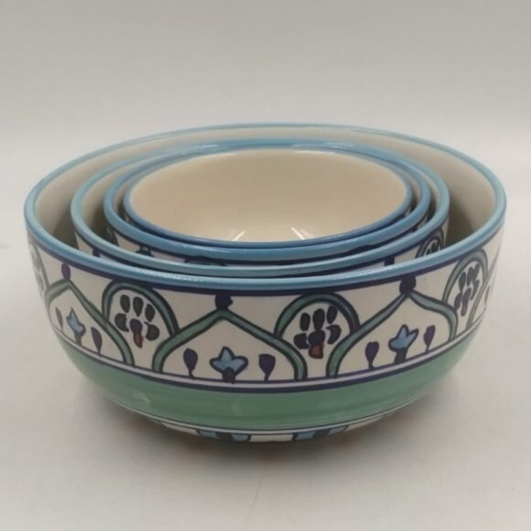 Serving Containers Set - Handpainted Blue & Teal Floral Motif