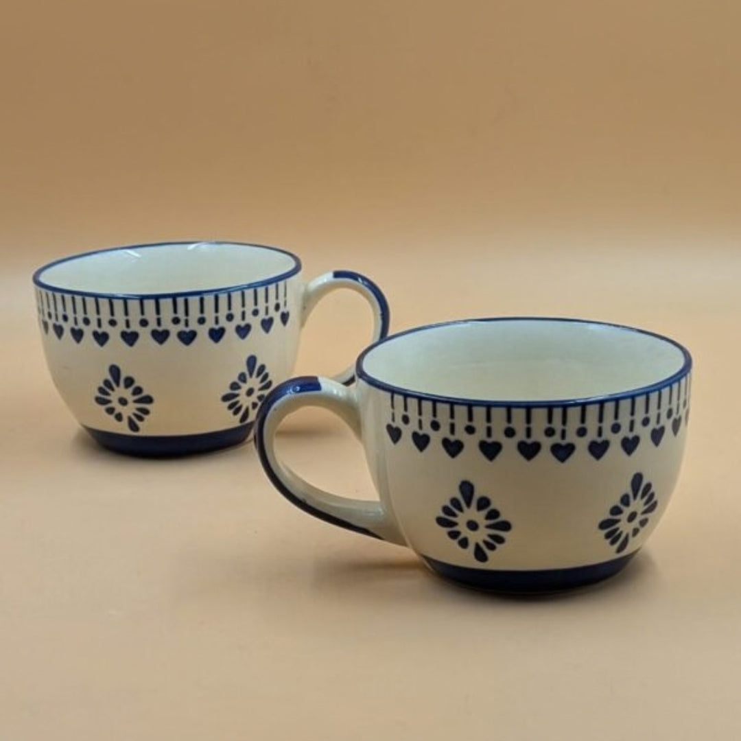 Soup Cups - Blue Floral Mandala & Heart Border