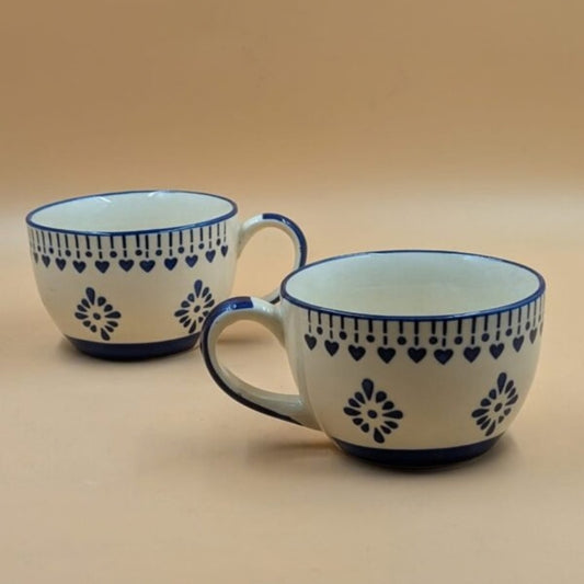 Soup Cups - Blue Floral Mandala & Heart Border