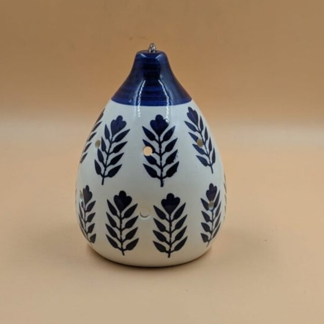 Hanging Bird Feeder / Nest (16 cm) - Blue & White Teardrop Bird House