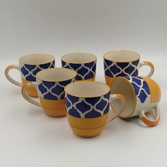 Tea Cups – Set of 6Yellow Blue Moroccan Pattern