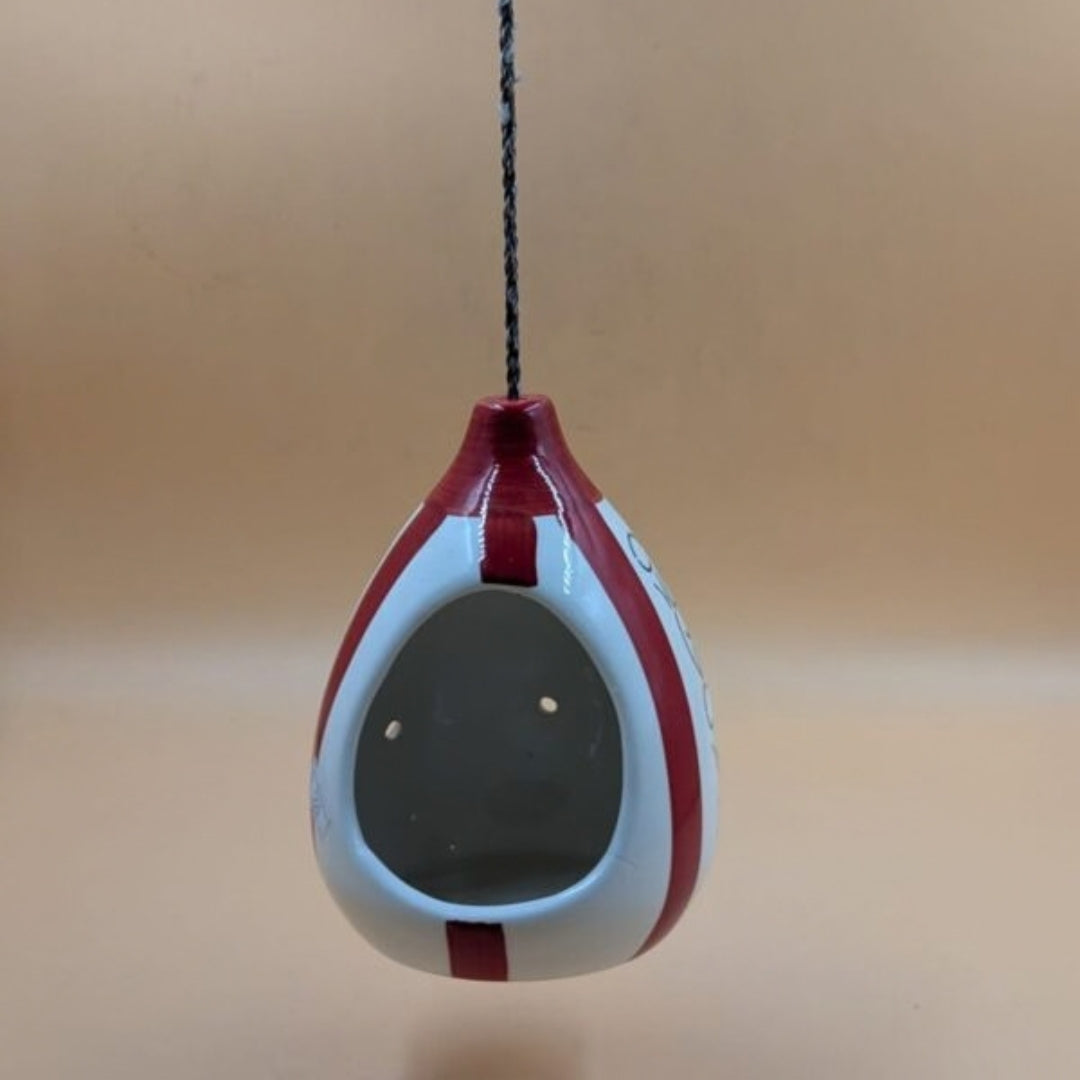 Hanging Bird Feeder / Nest (16 cm) - Crimson Red & White Teardrop Bird House
