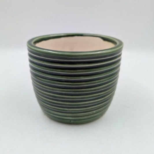 Planter - Forest Green Ribbed Tapered Pot & Desk Planter