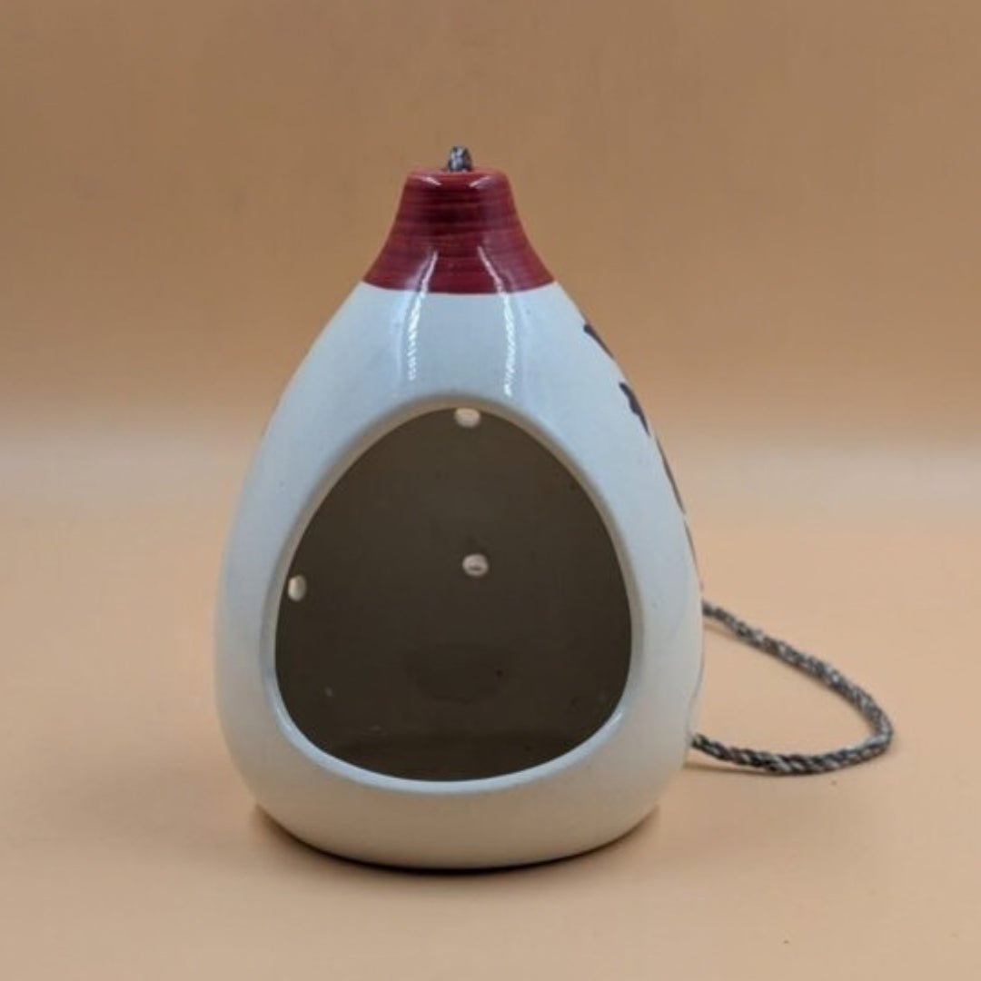 Hanging Bird Feeder / Nest (16 cm) - Crimson Red & White Teardrop Bird House