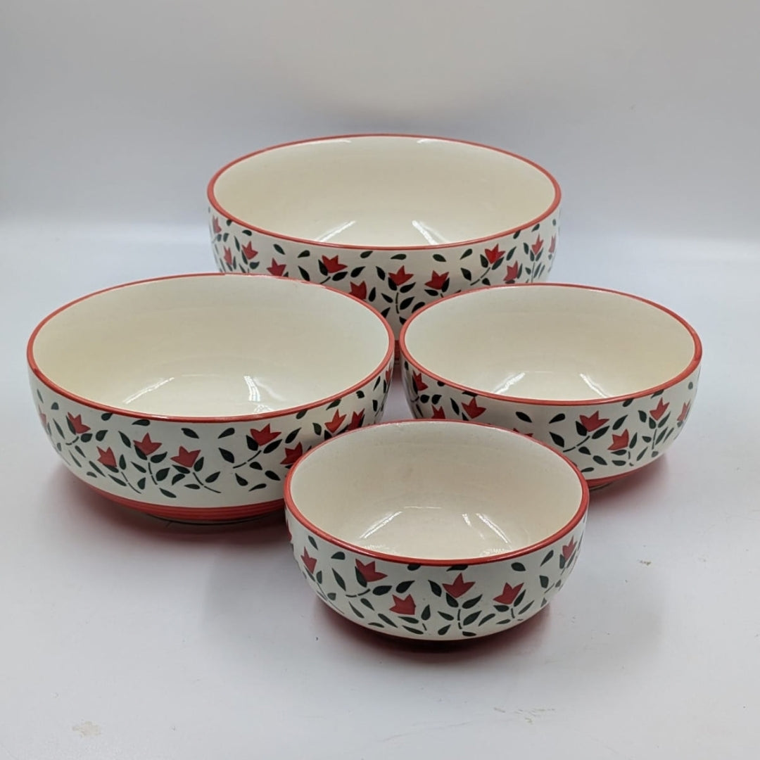 Ceramic Serving Bowls - Red Floral Mughal Pattern