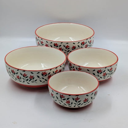 Ceramic Serving Bowls - Red Floral Mughal Pattern